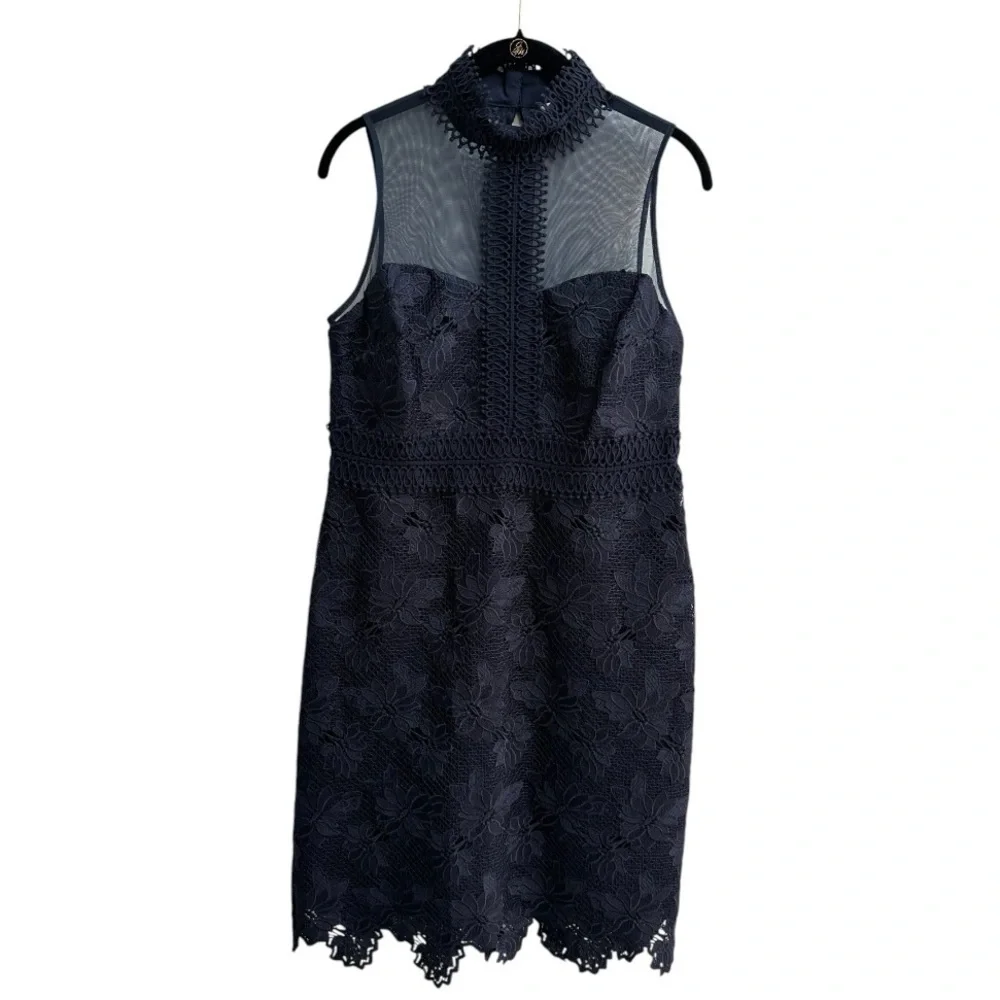 Nanette Lepore Navy Blue Lace Illusion Dress Sleeveless Cocktail Formal … - Picture 3 of 15
